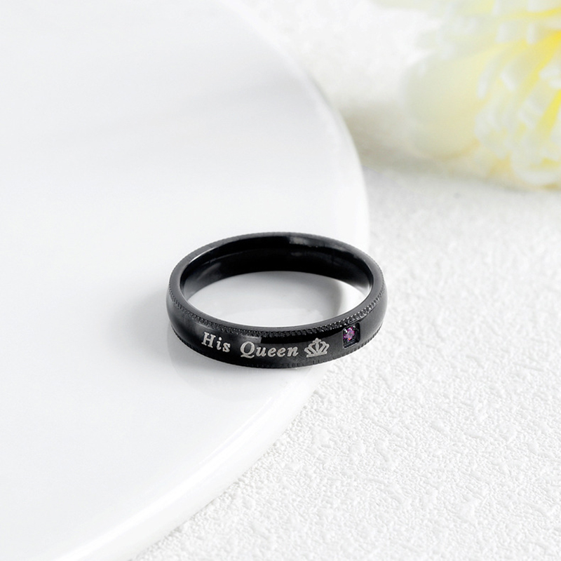 Anillos de pareja de , anillos llamativos de su rey y su reina, anillo de corona de circón AAA a la , anillo de boda de aniversario romántico: 9 / Negro