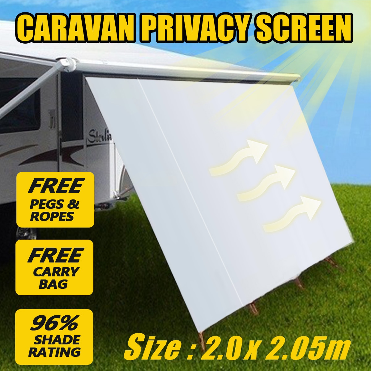 2x2.05M Caravan Privacy Screen Car Side Awning Rooftop Tent Sun Shelter Shade SUV Canopy Outdoor Tents Camping Accessories Kit