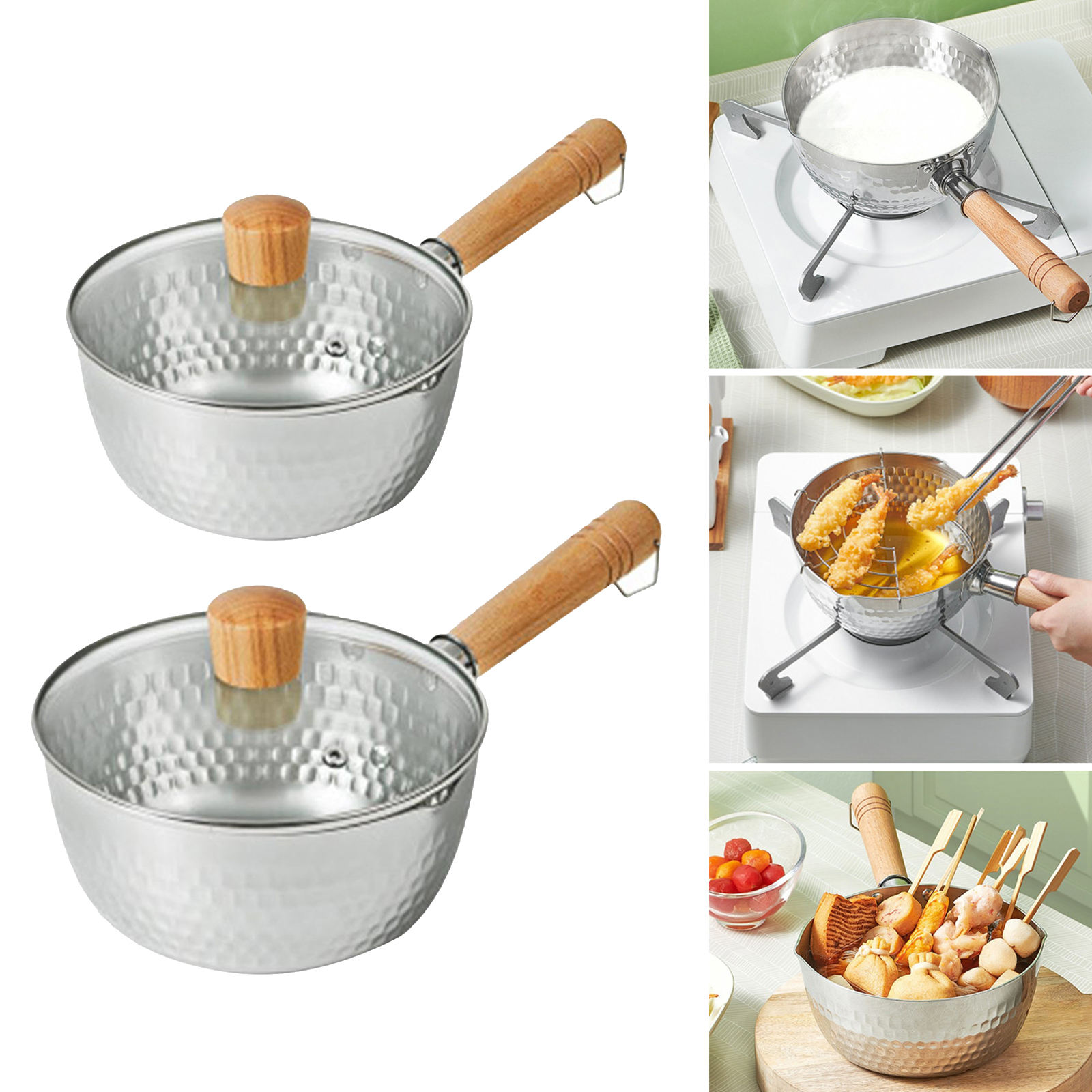 Stainless Steel Cooking Pot with Lid Porridge Diversion Ports Wood Handle Easy Clean Kitchen Accessories Cooking Tools