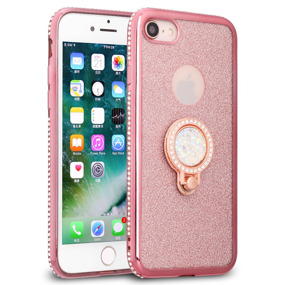 LAPOPNUT Rhinestone Glitter Cover Case for Iphone 11 Pro Xs Max X Xr 8 7 Plus 6 6s 5 5s SE Magnetic Finger 360 Ring Back Cover