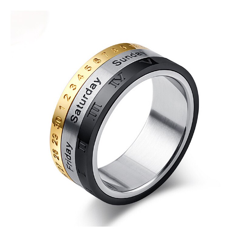 Arrivals Can Choose Date And Week Rotating Rings For Men And Women Titanium Steel Top Jewelry Three Color Mix Ring