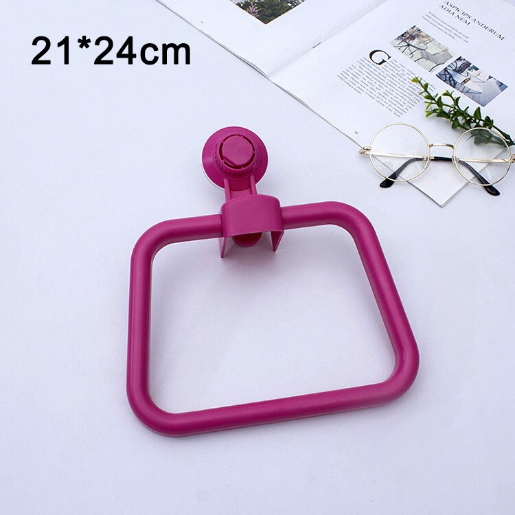 Strong Suction Cup Towel Hanger Ring Bathroom Punch-free Plastic Towel Rack Bathroom Toilet Kitchen Seamless Cleaning Rug Holder: Rose Red