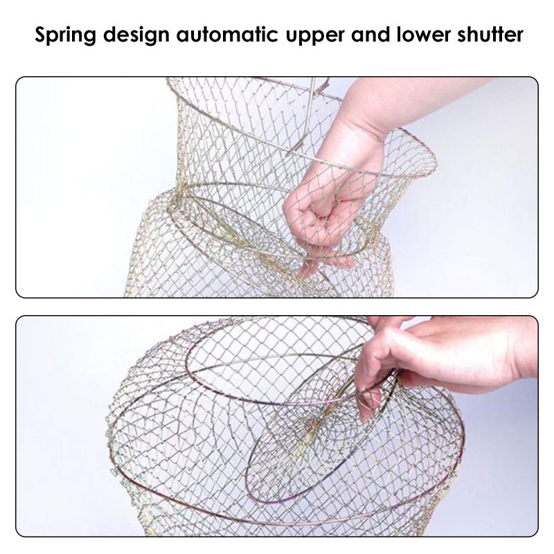 Portable Metal Wire Fishing Net Fish Crabs Squid Shrimp Mesh Cage Cast Net Fishing Trap Network Foldable Fishing Net Tackle