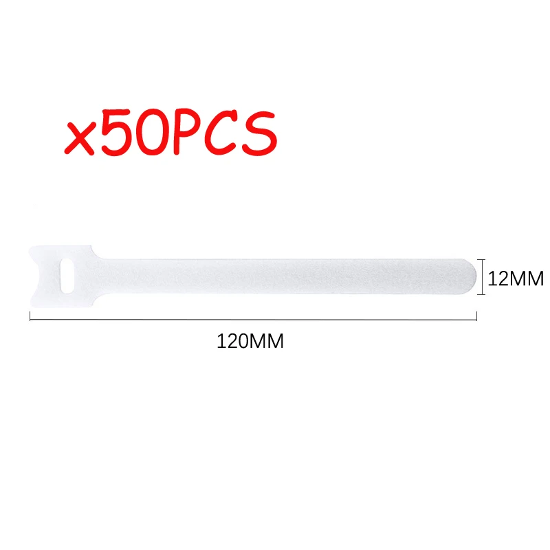 50pcs Reusable Hook and Loop Cable Ties Fastening Straps Multi-Purpose Wire Organizers for Computer/TV/Electronic Devices: WHITE