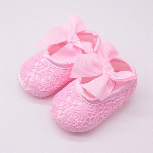 Bébé chaussures bébé fille chaussures souples doux confortable fond antidérapant Bow chaussures berceau chaussures: Pink / 13-18 Months