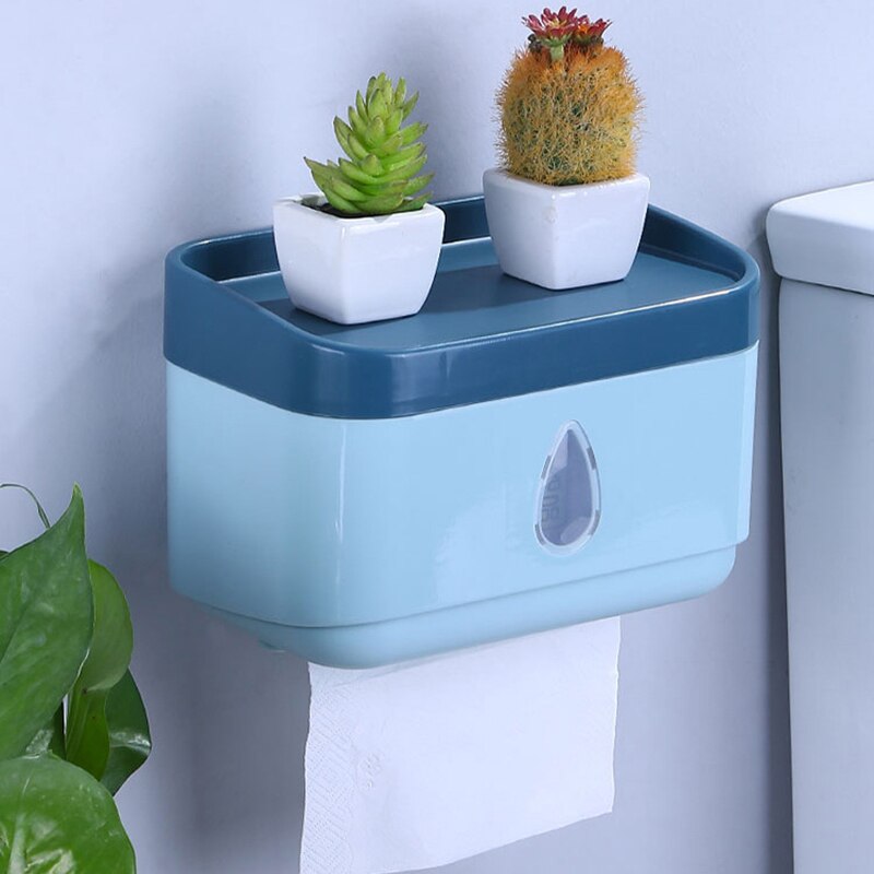 Wall Mounted Toilet Paper Holder Bathroom Toilet Paper Box Free Punch Papers Holder Waterproof Tissue Box Bathroom Accessories: blue