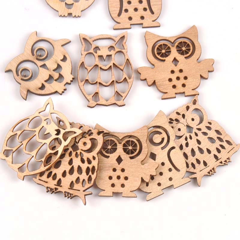 Láminas de madera de búho mezcladas para decoración del hogar, artesanías Vintage hechas a mano para álbum de recortes, adornos de madera, manualidades artesanales, 10 Uds., m1823
