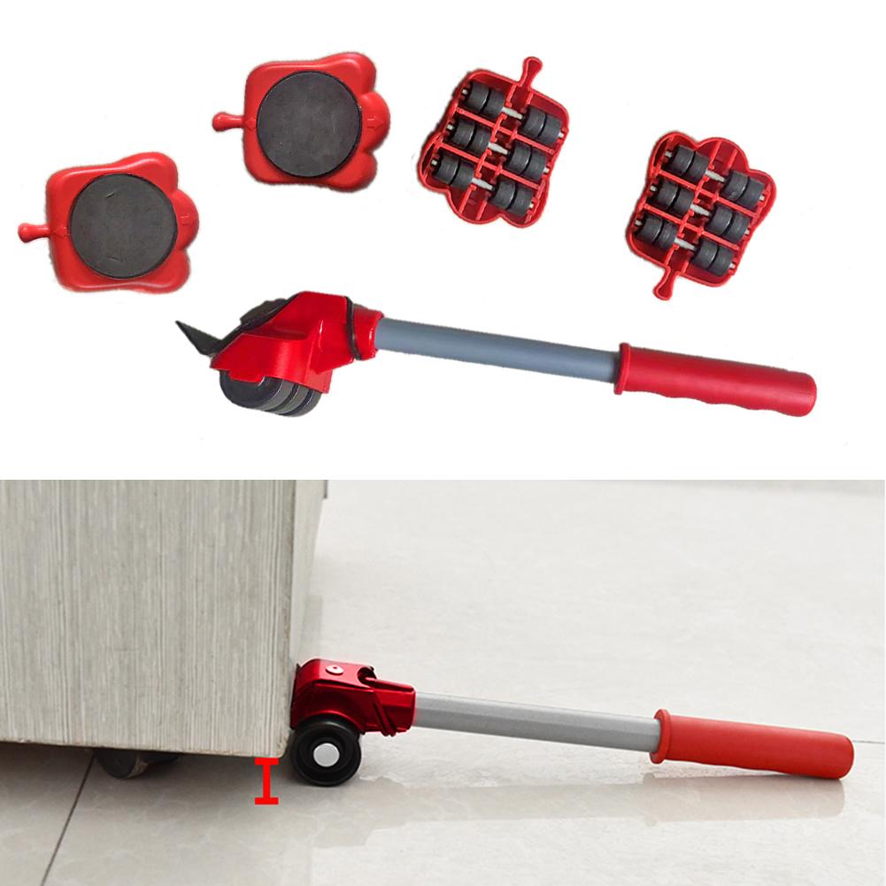 5pcs/set Cat Claw Heavy Furniture Lifter Mover Transport Slides Trolley 1 Pry Bar and 4 Rotary Wheels