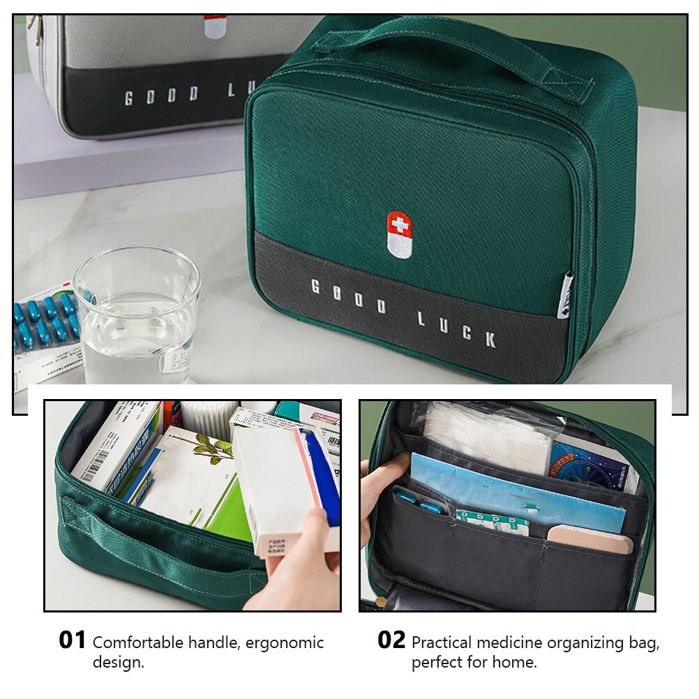 Zippered First Aid Bag Medication Organizer Oxford Cloth Travel Medicine Case