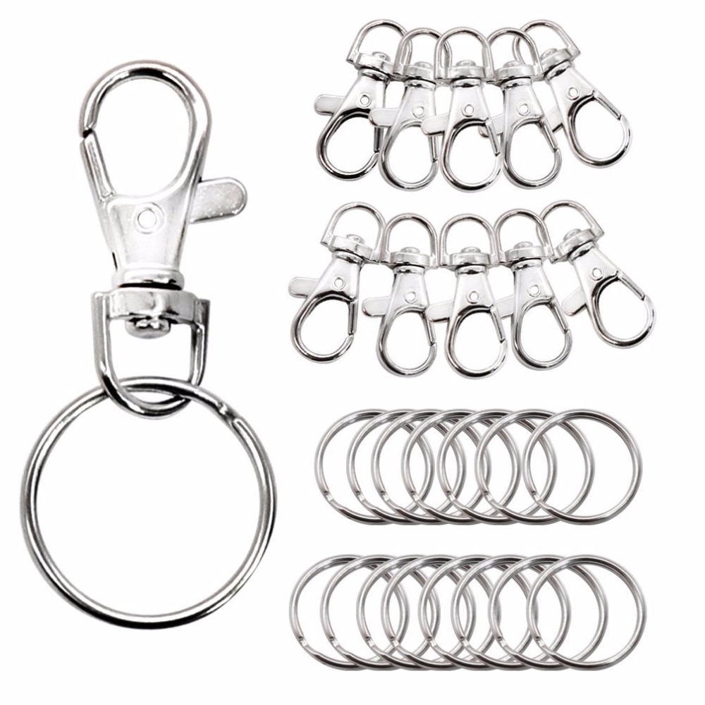 100 stks Metalen Sleutelhanger Ringen Swivel Sluitingen Lanyard Snap Haak Karabijnsluiting Sieraden Vinden 50 stks sluiting + 50 stks chain rings