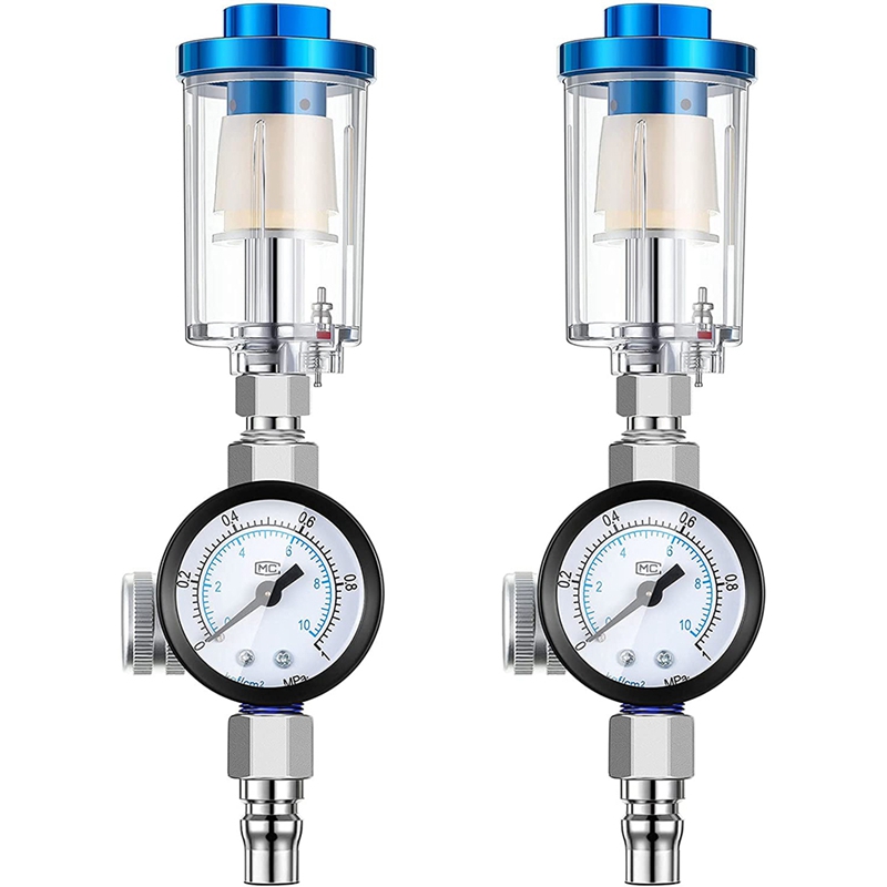 2 Sets Water Olie Separator Filter, 1/4 Inch Inlaat En Uitlaat Luchtcompressor Filter Regulator Met Drukregelaar