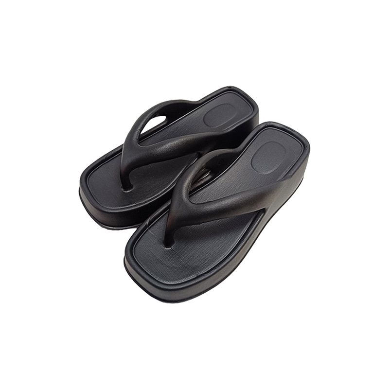 EVA Slippers Women Thick Sole Slope Sandals Adult Heel 7cm Thick Bottom Beach Shoes Ladies Flip Flops: Beige / 38