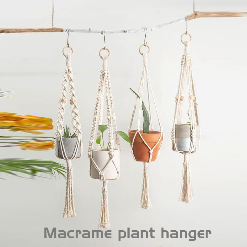 Pot de Fleurs Suspension pour Plantes en Macramé pour Jardin et Cour, Panier Suspendu Fait à la Main pour Décoration Murale