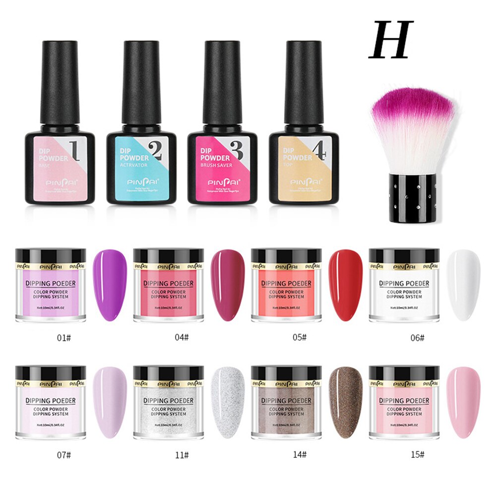 Kit de Inicio de polvo de inmersión en polvo para uñas, Kit de iniciación para uñas de estilo francés, Kit de polvo de inmersión portátil para uñas sin lámpara: type H