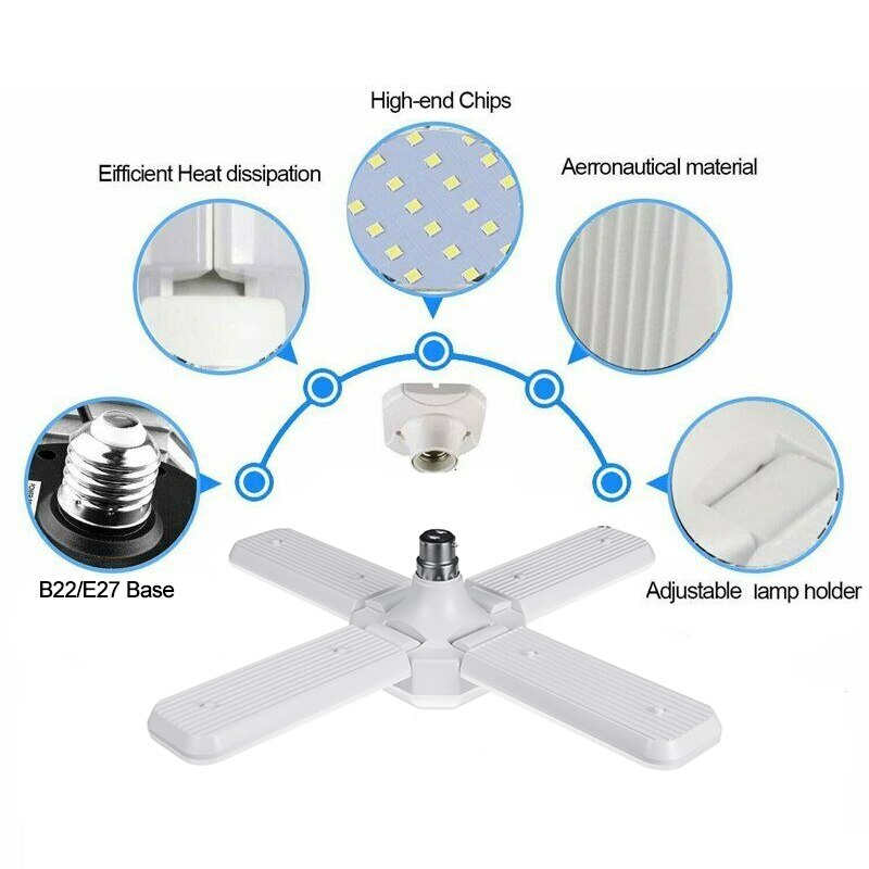 100W E27 Super Bright Industrial Lighting B22 LED Foldable Garage Light 180 Degrees Deformable Led High Bay Lamp for Workshop