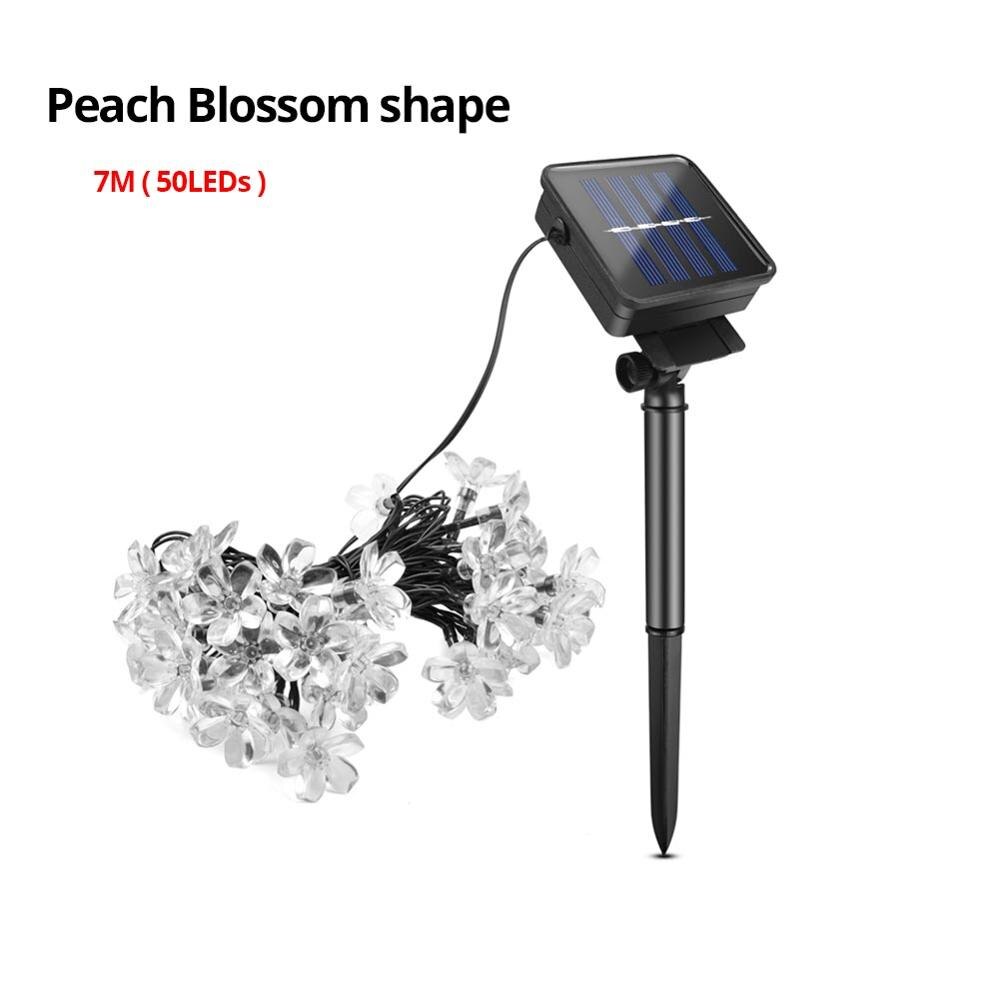 Buitenverlichting op zonne-energie, oplaadbare lamp, waterdichte tuin, terras, straatlantaarn, feest, onkruid wieden, kerstdecoratie: 7m perzikbloesems / Warm wit