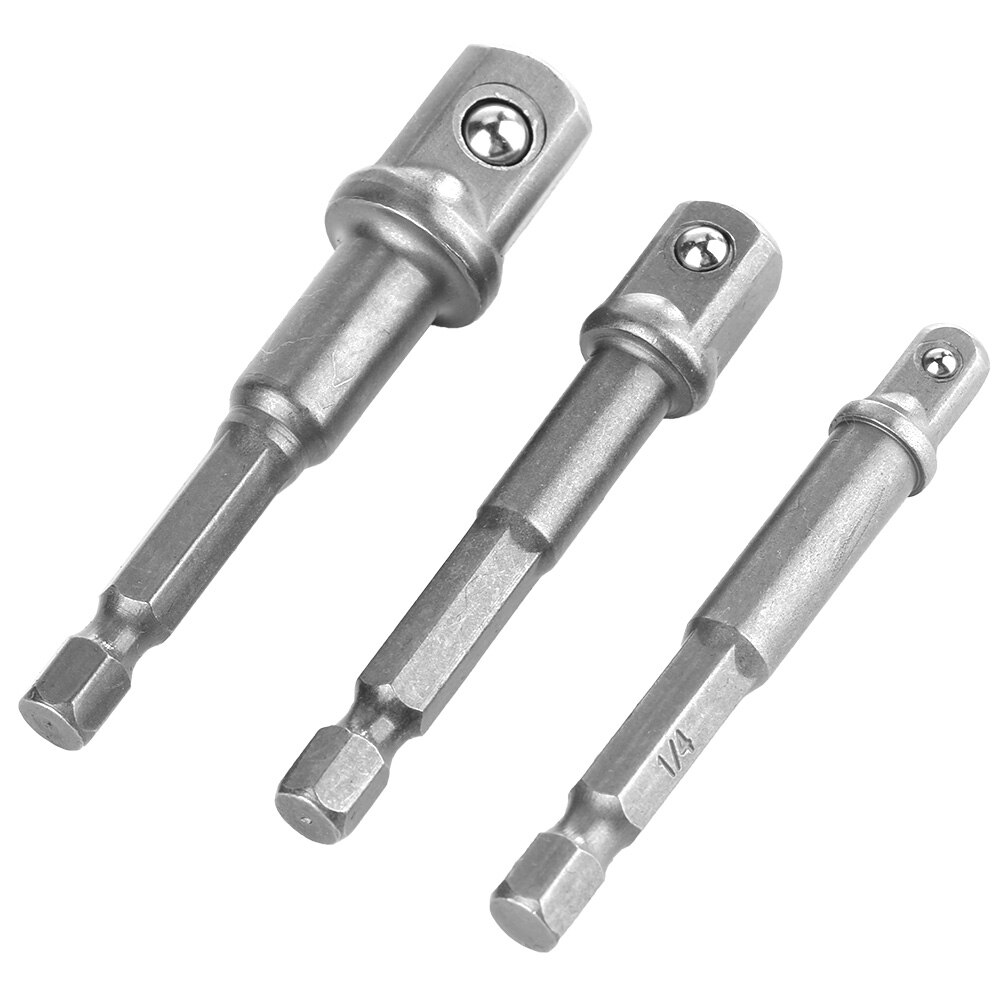 3 stk fatningsadapter 1/4 tommer sekskantet skaft  to 1/4 3/8 1/2 firkantet adapter til boremaskine topnøgle