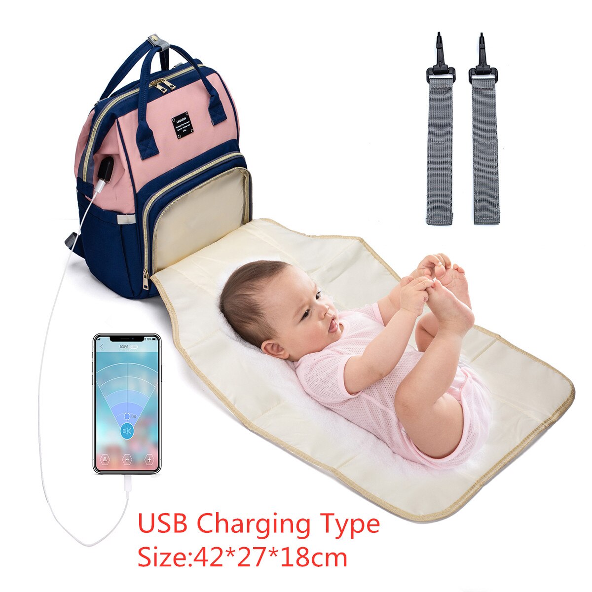 Mode Luiertassen Rugzak Multifunctionele Opvouwbare Baby Bed Wieg Tas Grote Capaciteit Wandelwagen Zak Isolatie Verpleging Druppels: chargingB