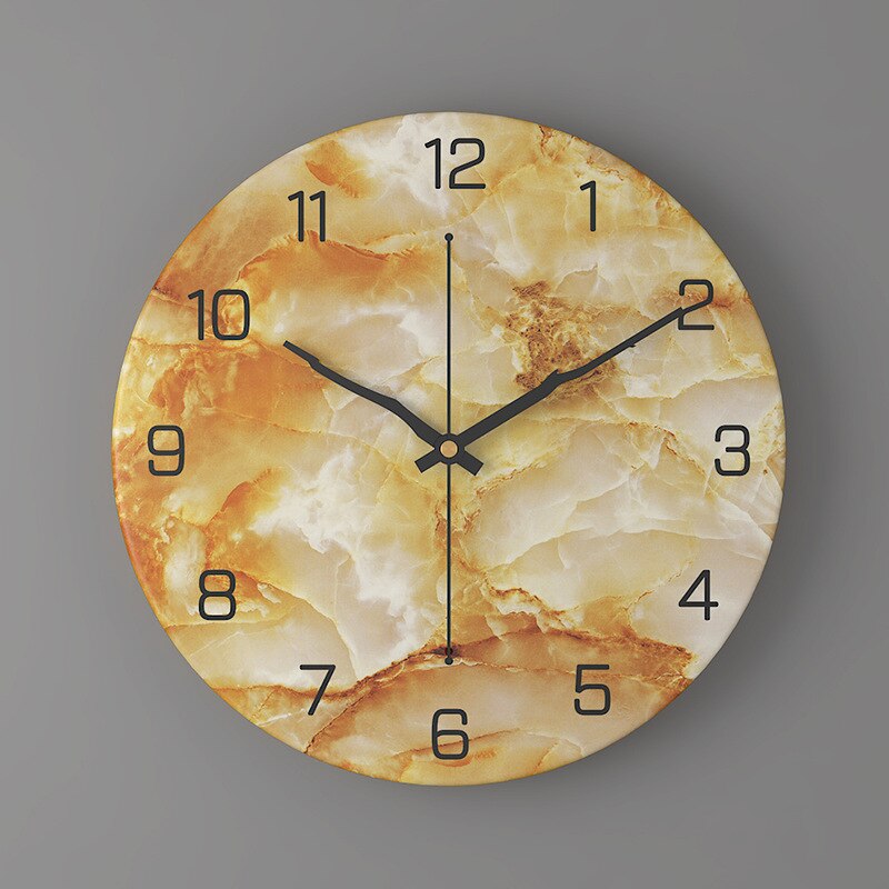 Imitation Marble Clock European Style Home Living Room Wall Clock Bedroom 30cm Metal Digital Clock: 06 Metal
