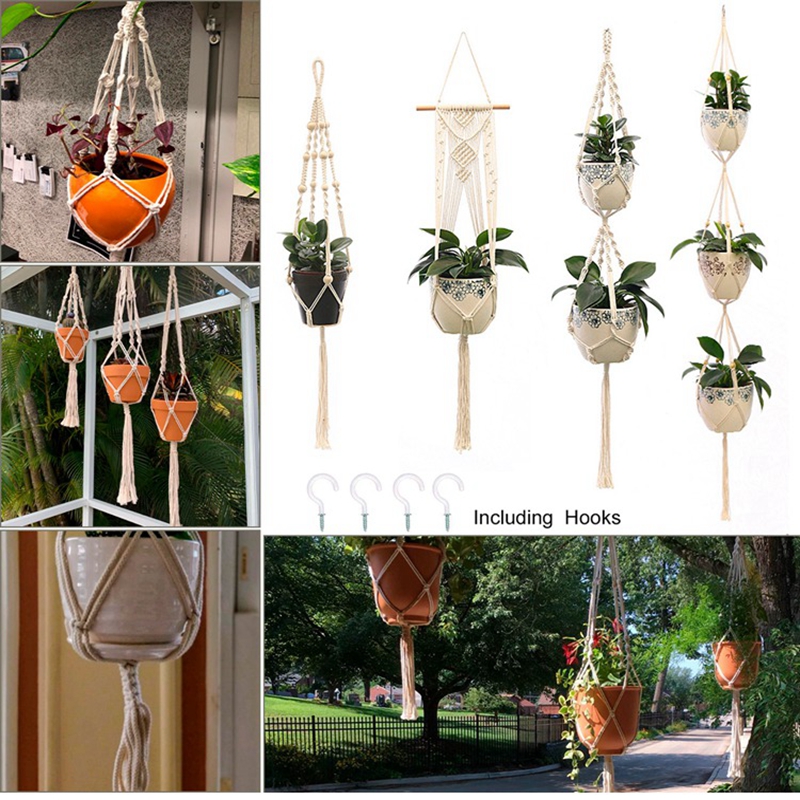 Hangende Plant Handgemaakte Macrame Plant Hanger Bloempot Plantenbak Hanger Muur Decor Binnenplaats Tuin Hangende Plantenbak Hangende Mand