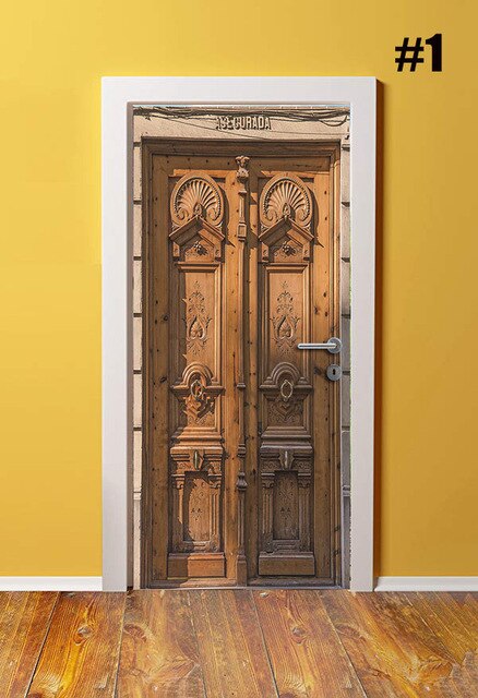Sticker On The Door Self Adhesive Retro Wallpaper Diy Canvas Print Picture Wall Art Home Decor Mural Wardrobe Renovation Decal: Door XRK1474-09 / 77x200cm