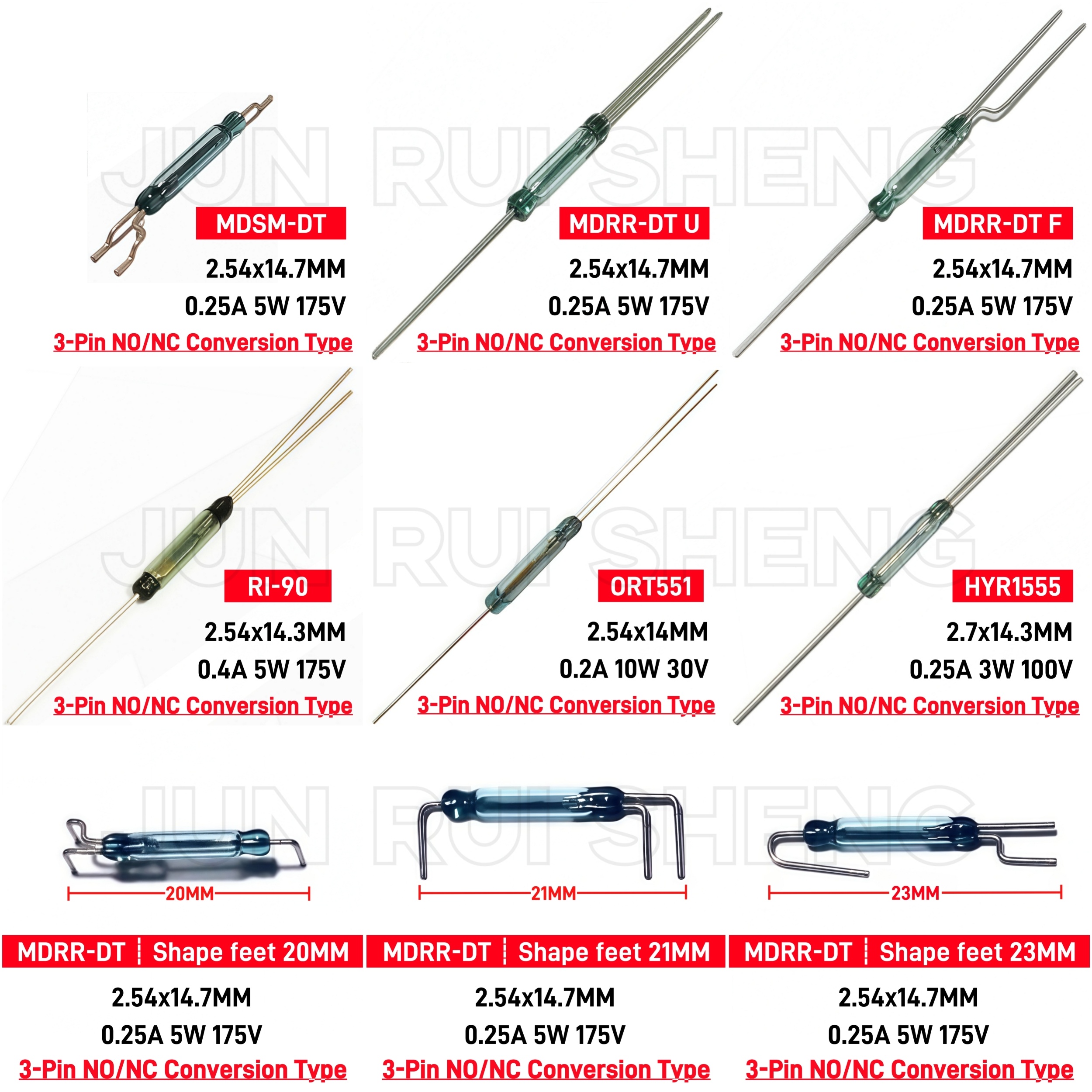 Reed Switch NO/NC SPDT MDRR-DT SMD MDSM-DT RI-90 ORT551 HYR1555 14M 3pin Normally Open/Closed Conversion Magnetic Contact Sensor