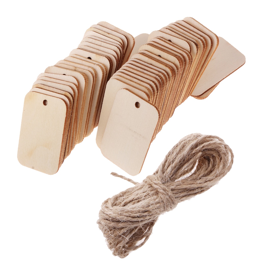 50 Houten Label Unpainted Rechthoek Blank Hout Tags Voor Wedding Party Versieren 52x34mm
