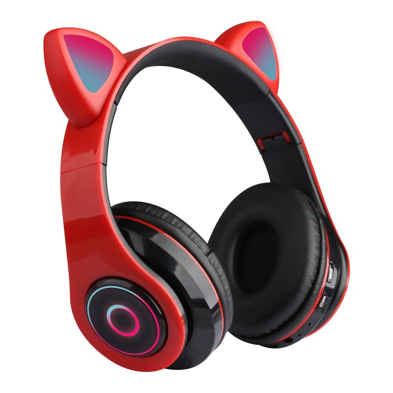 Auriculares inalámbricos con Bluetooth y micrófono para chica, cascos con orejas de gato, luz Flash, Decoración LED, estéreo, música, teléfono,: Red