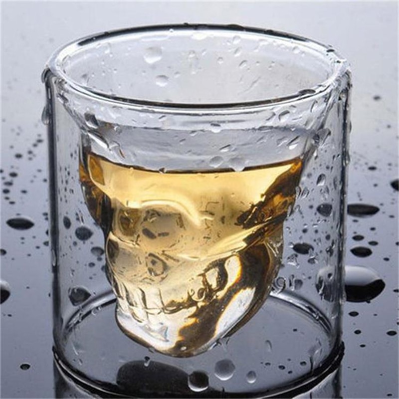 Double Layer Transparent Skull Head Coffee Mug Crystal Glass Cup For Home Bar Club Whiskey Wine Vodka And Beer Thick Wine Glass