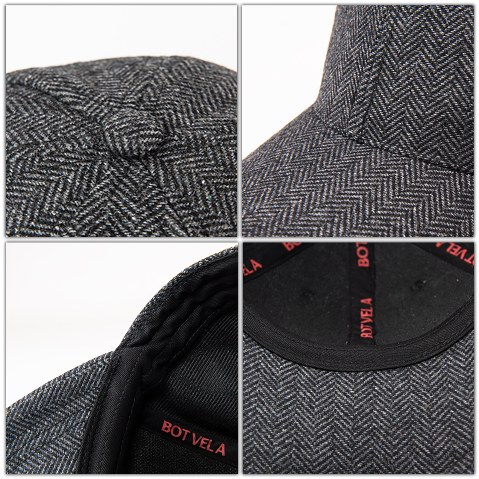 Botvela herrkeps i fiskbensmönstrad tweed, klassisk, åtsittande hatt i ullblandning , 835