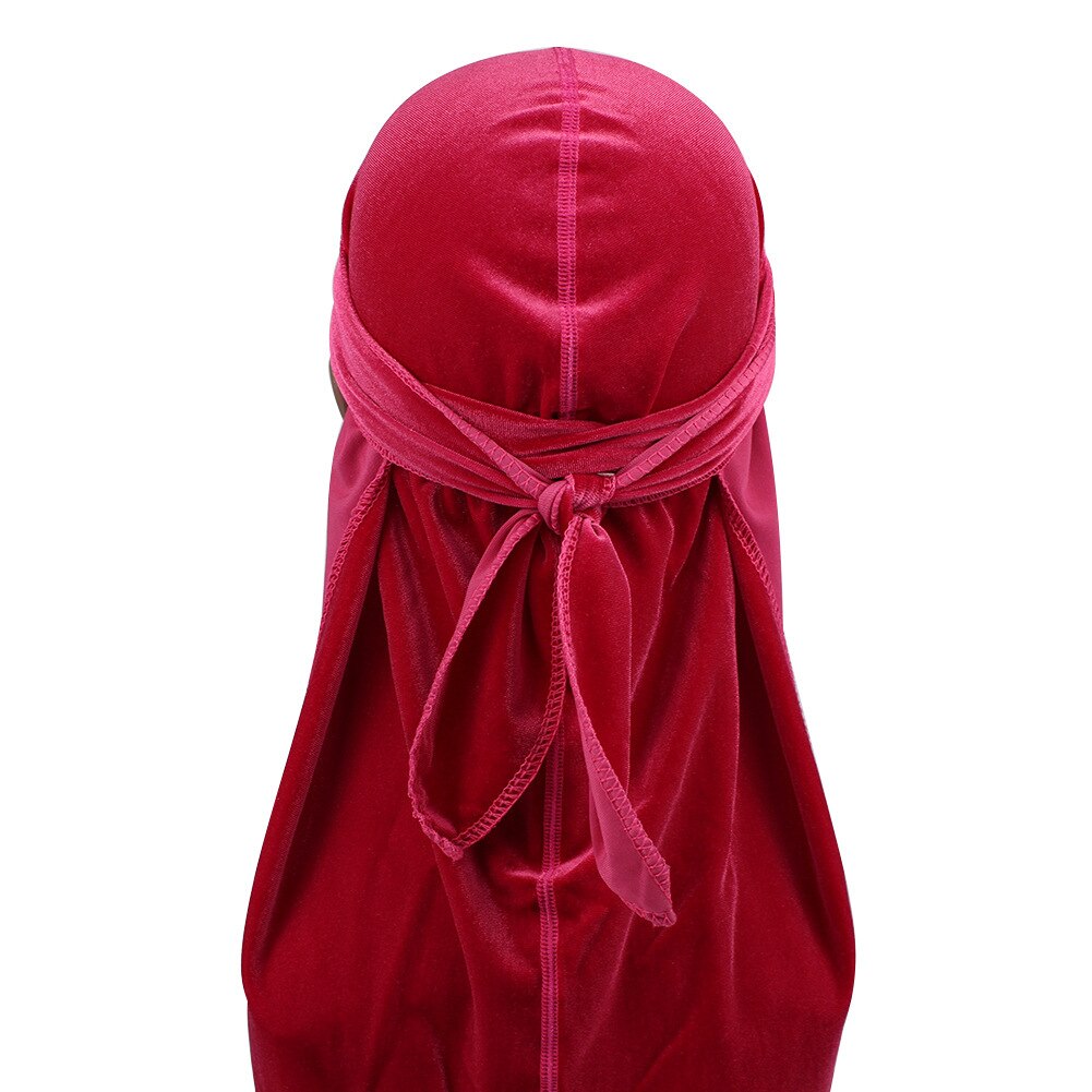 Durag – Bandana respirant en velours pour hommes et femmes, couvre-chef à longue queue, solide, bandeau de basket-ball de rue, Hip hop,: fushia