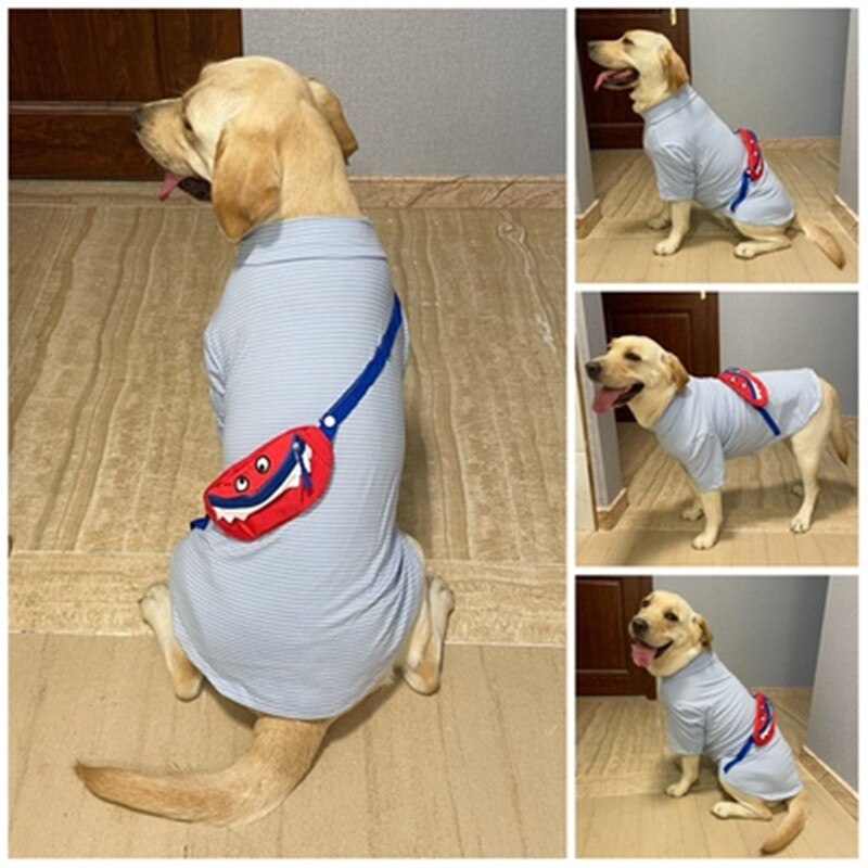 Spring big dog clothes striped shirt spring and summer thin cotton sunscreen and anti clothes suitable for large dogs: Blue / M(chest42CM)
