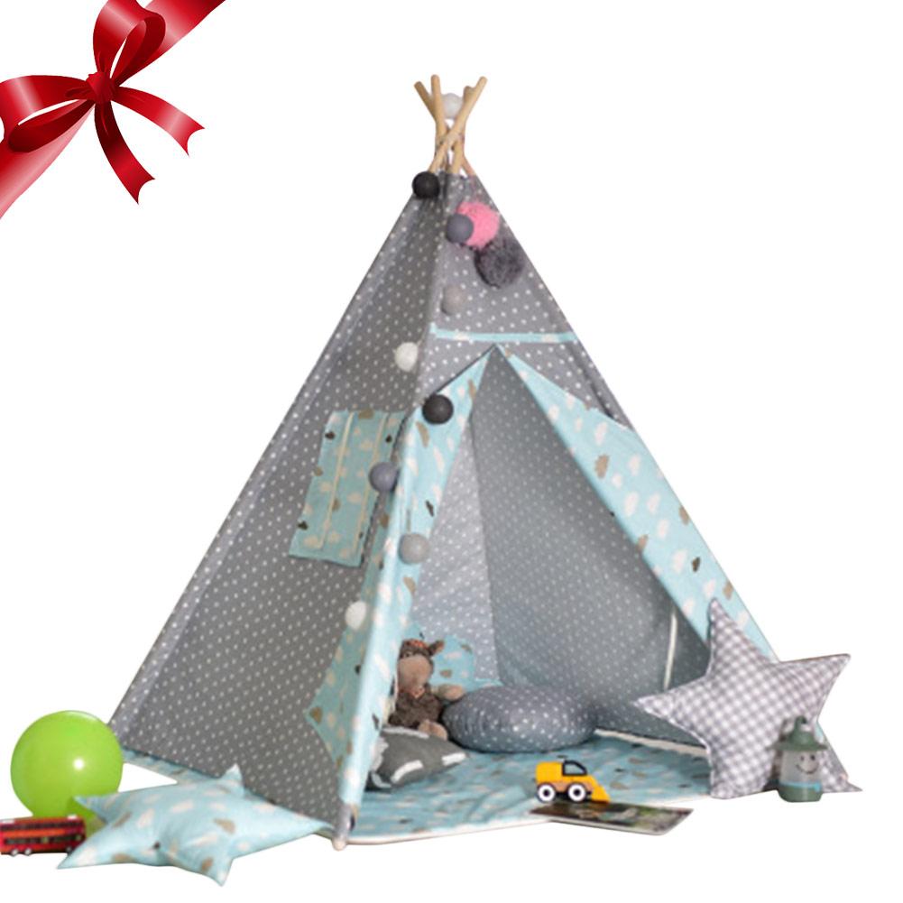 Leinwand Tipi Zelt freundlicher Tipi Tipi mit Grau Pom Poms Indische Spielen Zelt Haus freundlicher Tipi T Pee Zelt KEINE matt