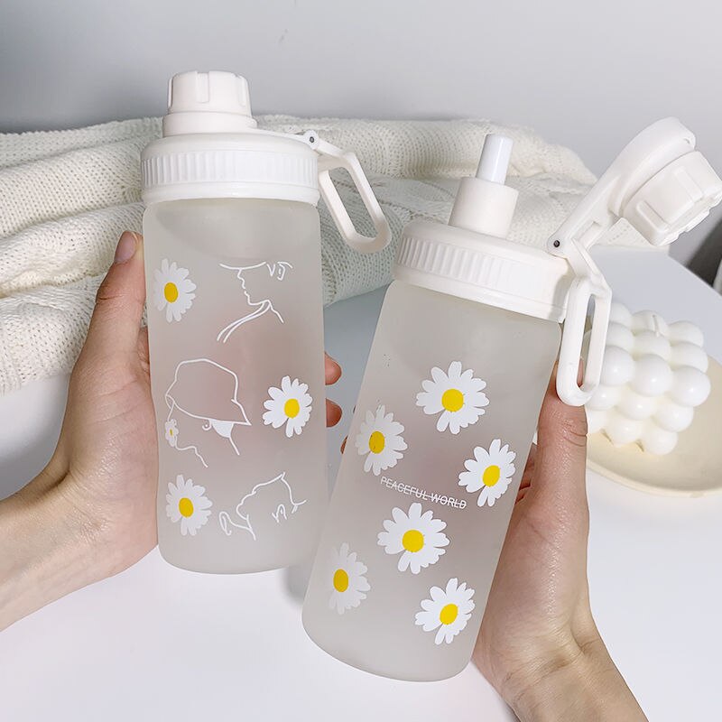 Botella de agua de plástico de 500ml, botella de agua congelada de margaritas, botella de agua congelada, matraz de agua para leche y zumo, para viajes al aire libre, Picnic