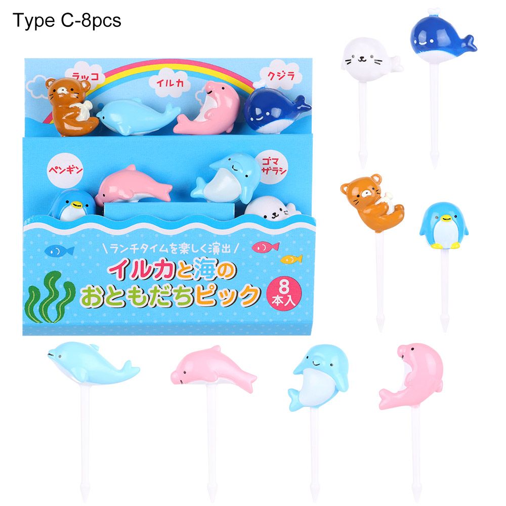 Children Cartoon Fruit Fork Plastic Animal Fruit Fork Picks Mini Snack Cake Dessert Pick Toothpick Bento Lunches Party Decor: A-Type C-8pcs
