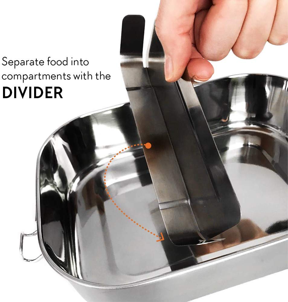 Leakproof Stainless Steel Bento Lunch Box Leak-proof Lid 1400ML Food Container with Removable Divider For Adults or Kids