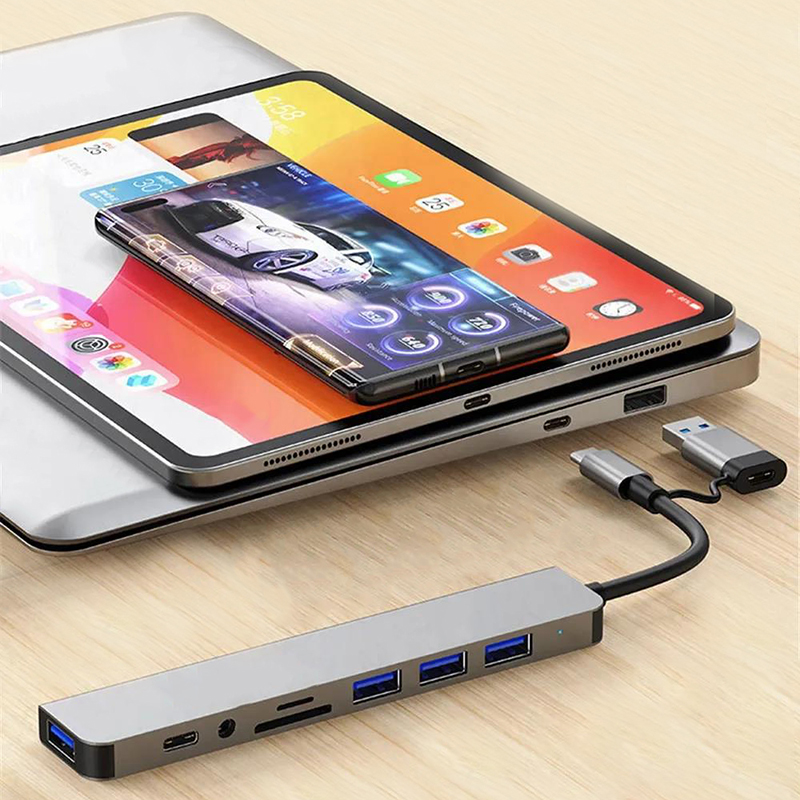 8 in 2 Ports Type C Hub 3.0 USB C Concentrator Docking USB 3.0/2.0 Multi Adapter SD TF Card Reader 3.5 Audio Extender Splitter