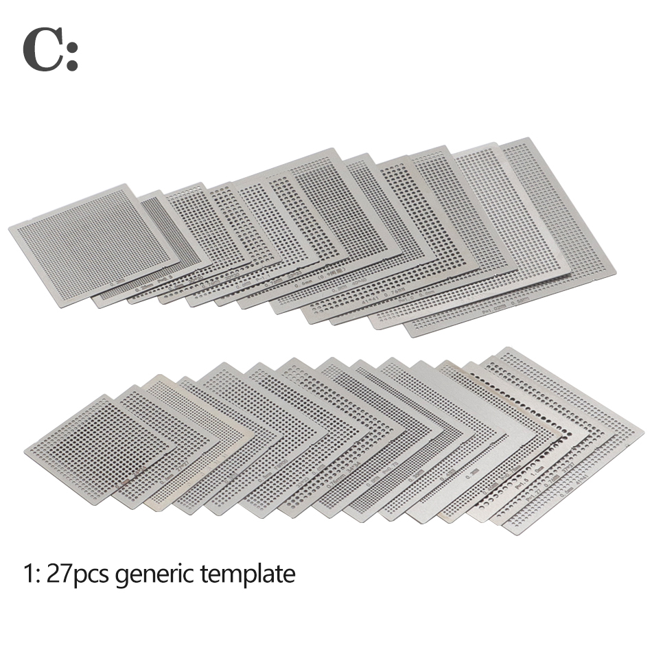 27Pcs /16pcs/10pcs BGA general template Universal Direct Heated Stencils For SMT SMD Chip Rpair and easy support: WHITE