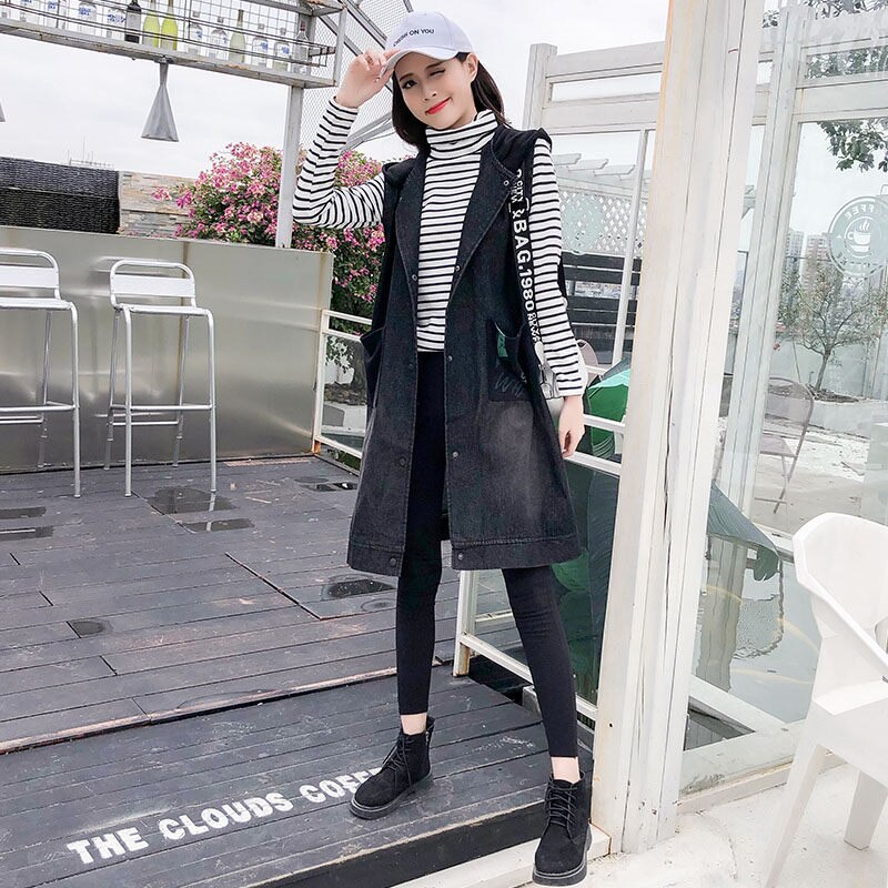 Chaleco vaquero largo de talla Extra grande para mujer, chaqueta holgada con capucha, abrigos sin mangas, ropa de calle para primavera, f532, novedad