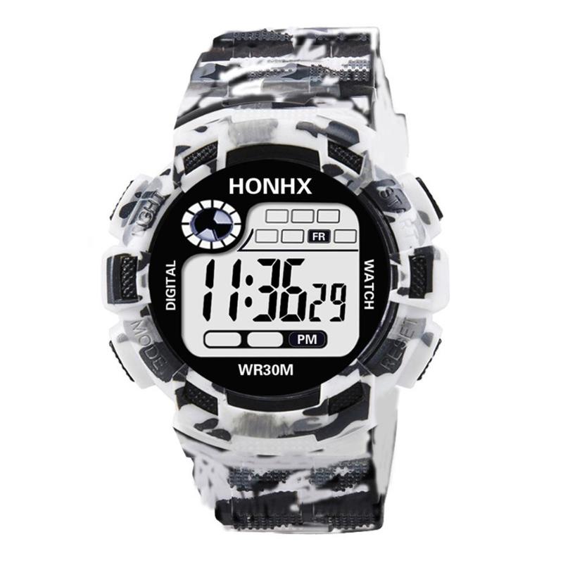 Men Sports Digital Watch Waterproof Wristwatch LED Camouflage Sports Electronic Shock Outdoor Watch: Grey