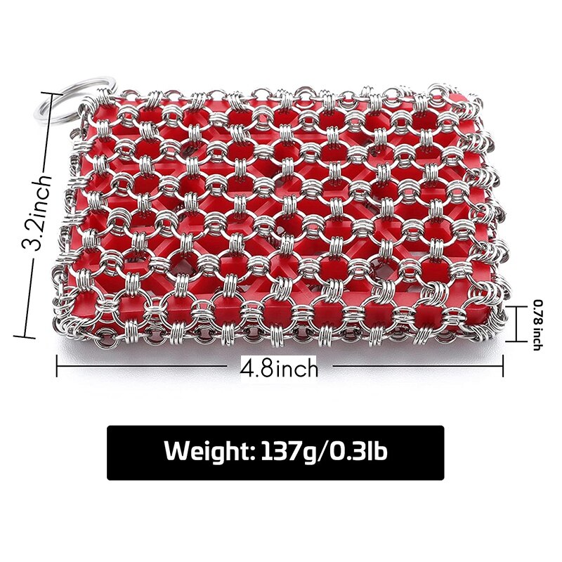 Cast Iron Frying Pan Cleaner 316 Stainless Steel Chain Armor Scrubber Built-in Silicone Cleaning Kitchen Utensils