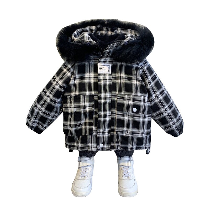 Autumn Winter Baby Fleece Soft Jacket Plaid Hooded Plus Velvet Infant Boys Coat Newborn Baby Girls Outerwear Baby Snow Wear