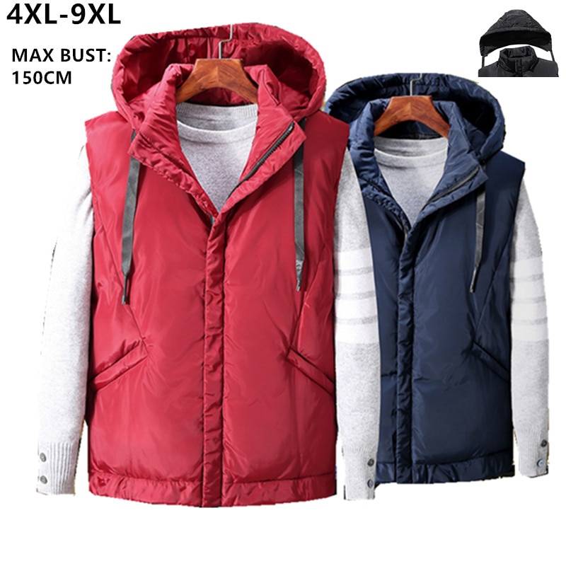 Veste à capuche d'hiver Gilet homme 6XL 7XL 8XL 9XL veste sans manches homme rouge bleu noir Gilet grande taille homme Gilet Uomo Inverno Mannen