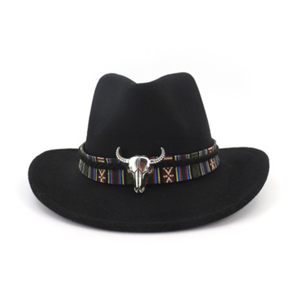 Hombres Mujeres Retro fieltro Cap Western Cowboy gorra con visera ancha HSJ88: Negro