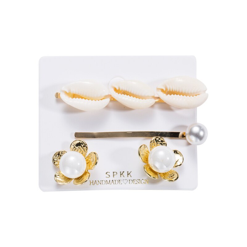 Find Me Shell Rhinestone Earrings Hairpins Jewelry Set for Women Simple Alloy Imitation Pearl Hair Clips Accessories: 6