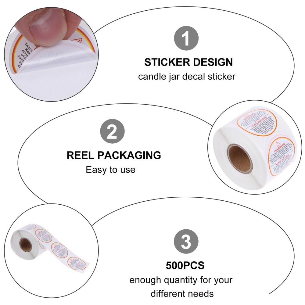 500Pcs Candle Warning Sticker Label Removable Safety Decals for Candle Jar