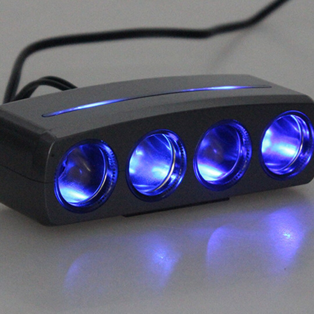 1Pc Voor 12/24V Auto 4 Way Sigarettenaansteker Splitter Adapter Blauwe Lampje Voor Tablet smartphone Gps Lader Socket