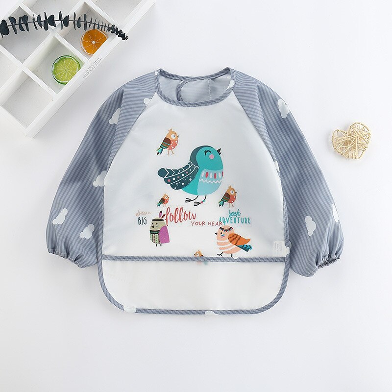Neue Baby freundlicher Kleinkind Langarm Wasserdichte Kunst Kittel Fütterung Lätzchen Schürze Tasche: Vogel