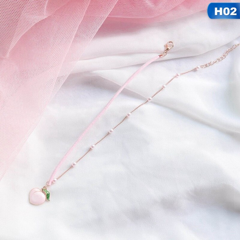 Pink Peach Heart Pendant Choker Short Clavicle Necklaces For Girl Cute Aesthetic Jewelrys: H02