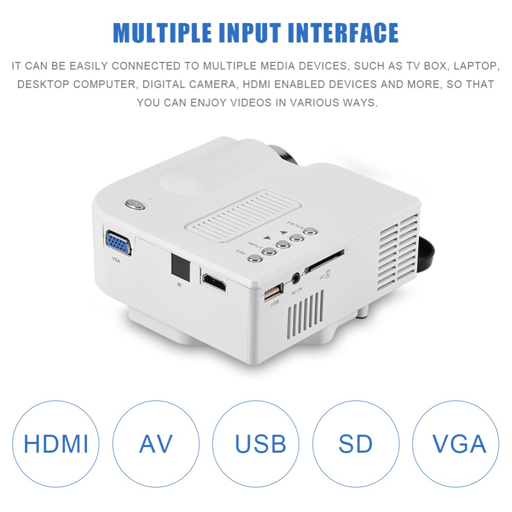 Mini Projector Private Home Theater LED HD HDMI Projector Multiple Interface Media Player 1920 x 1080P AV USB VG 24W